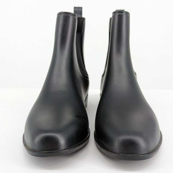 A New Day Rubber Bootie 10 Black Side Gore Stretch Almond Toe Ankle Rain Outdoor - Picture 4 of 13